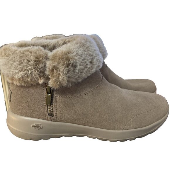 Skechers Goga Mat Air Cooled Gen 5 Women's  Size 8 Tan Suede Upper Faux Fur Trim - Picture 1 of 12